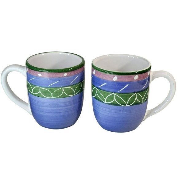 Vintage Pottery Barn Set Of 2 Hand Painted Ceramic‎ Coffee Mug Made in Italy - Picture 16 of 16